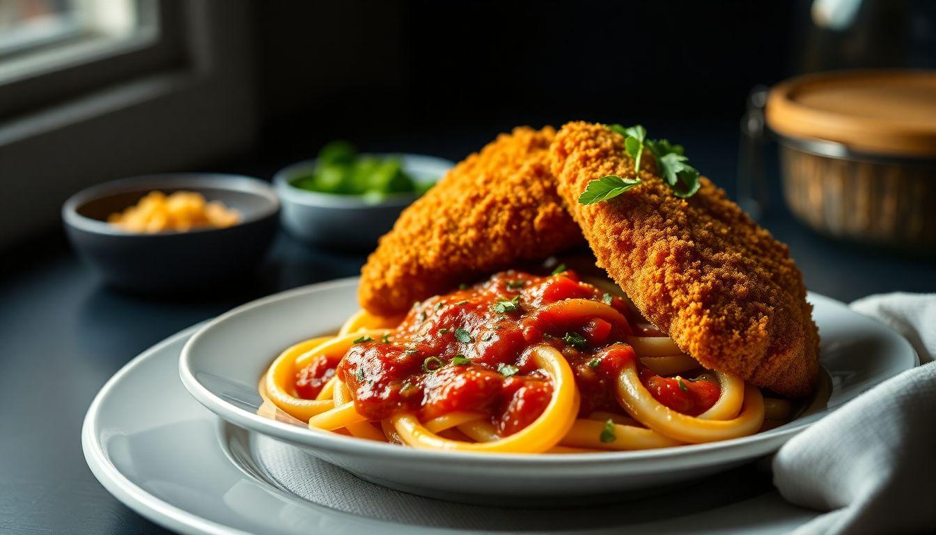 Breaded Chicken and Penne Marinara