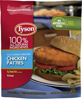 All natural frozen chicken breast patties