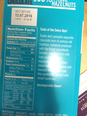 Swiss milk chocolate with whole hazelnuts