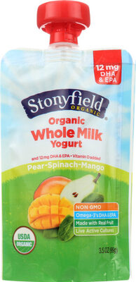 Whole milk yogurt, pear spinach mango