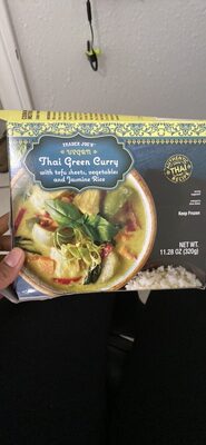 Thai Green Curry with tofu sheets, vegetables and Jasmine Rice