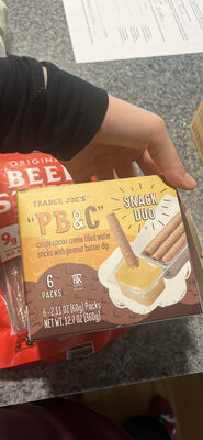 "PB&C" Crispy cocoa creme filled wafer sticks with peanut butter dip