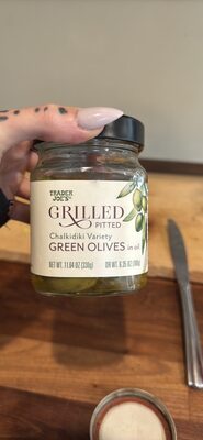 Grilled Pitted Chalkidiki Variety Green Olives in oil