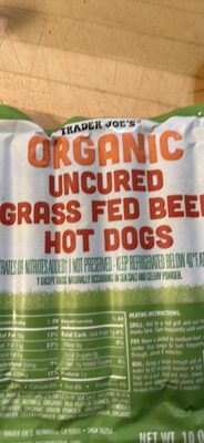 Organic Uncured Grass Fed Beef Hot Dogs
