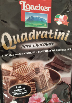 Quadratini dark chocolate bite size wafer cookies, dark chocolate