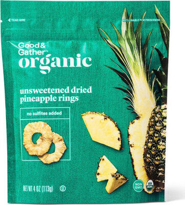 Organic dried unsweetened pineapple ring snacks