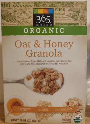 365 everyday value, whole foods market, organic oat & honey granola