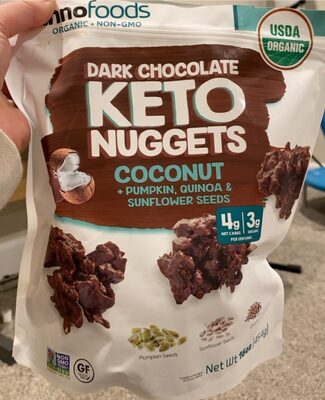 Organic Dark Chocolate Keto Nuggets Coconut + Pumpkin, Quinoa & Sunflower Seeds