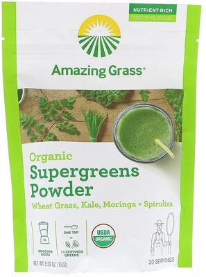 Organic wheat grass, kale, moringa + spirulina supergreens powder