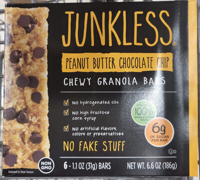 Junkless Peanut Butter Chocolate Chip Chewy Granola Bars