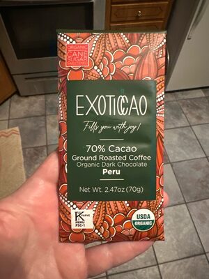 70% Cacao Ground Roasted Coffee Organic Dark Chocolate