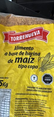 Alimento a base de harina de maíz tipo copo