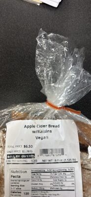 Apple Cider Bread w/Raisins Vegan