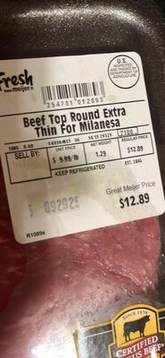 Beef Top Round Extra Thin For Milanesa