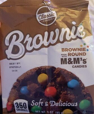Brownie, round, M&Ms candy