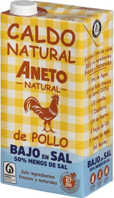 Caldo natural de pollo bajo en sal