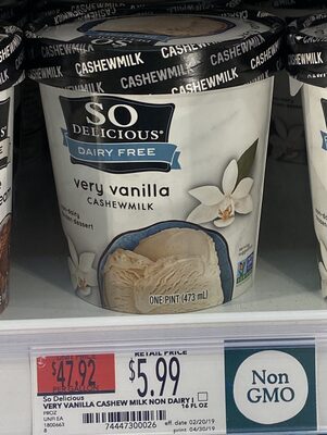Cashewmilk Non Dairy Frozen Dessert Very Vanilla