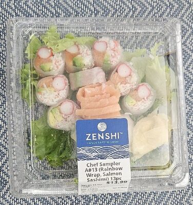 Chef Sampler A#13 (Rainbow Wrap, Salmon Sashimi) 13pc