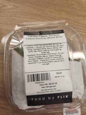 Chicken Caesar, Anchovies, Caesar Dressing, Wheat Wrap