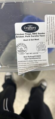 Chicken Tinga, BBQ Smoke Brisket, Pork Carnita Taco Heat & Eat Meal