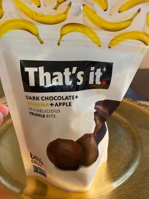 Dark chocolate + banana + apple truffle bite, dark chocolate + banana + apple