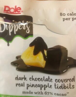 Dark chocolate covered pineapple tidbits, dark chocolate