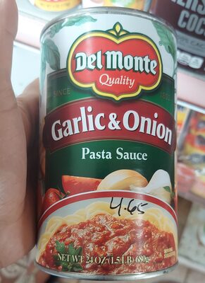 Del monte, pasta sauce, garlic, onion