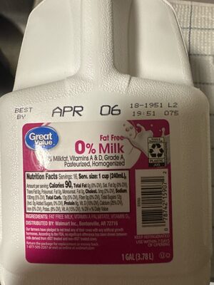 Fat free 0% milk