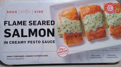 Flame Seared Salmon in creamy pesto sauce