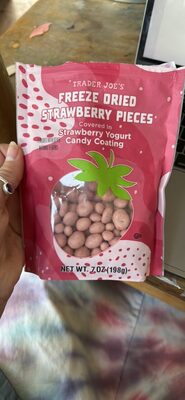 Freeze dried strawberry pieces covered in strawberry yogurt coating