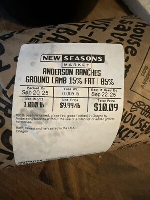 Ground Lamb 15% Fat 85%