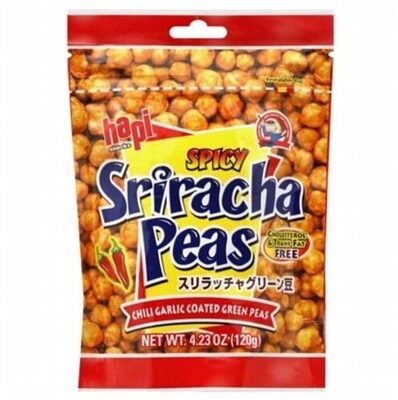 Hapi snacks, sriracha peas, spicy, chili garlic coated green peas