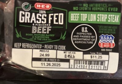 HEB Grass Fed Beef Top Loin Strip Steak