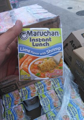 Instant lunch, ramen noodle soup, shrimp