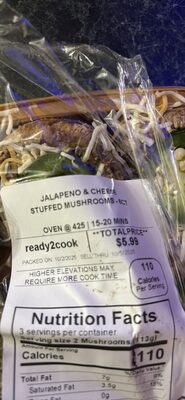 Jalapeno & Cheese Stuffed Mushrooms - 8ct