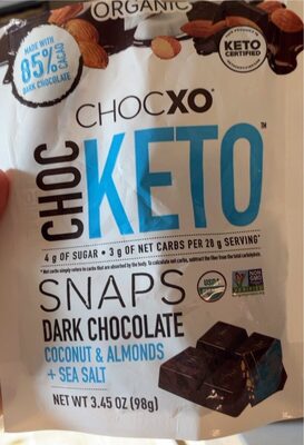 KETO 85% Cacao Dark Chocolate Coconut Almond Sea Salt Snaps