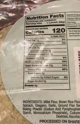 Millet &flax spinach lavash