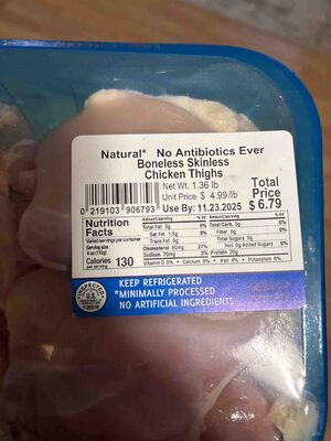 Natural* No Antibiotics Ever Boneless Skinless Chicken Thighs