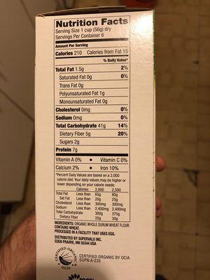 Organic whole wheat rotini pasta