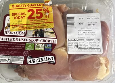 Pasture raised slow growth chicken thighs