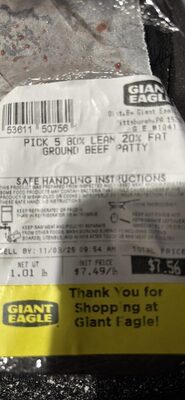 PICK 5 80% LEAN 20% FAT GROUND BEEF PATTY