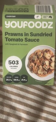 Prawns in Sundried Tomato Sauce with Spaghetti & Parmesan