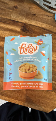 Puffed cereal snack carotte patate douce et kale