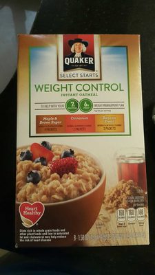 Quaker Select Starts Weight Control Instant Oatmeal Variety Pack (8 - 1.58 oz) 12.6 Ounce 8 Pack Packets