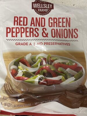 Red and green peppers and onions