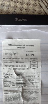 RM Farmhouse Club on Wheat Sandwich