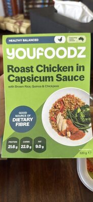 Roast Chicken in Capsicum Sauce with Brown Rice, Quinoa & Chickpeas