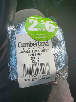 Sausage, egg & cheese plain bagel