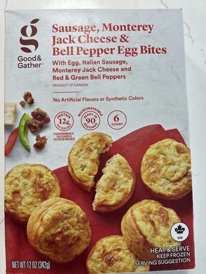 Sausage, Monterey jack cheese and bell pepper egg bites