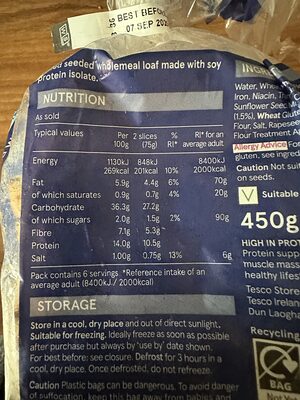 Seeded wholemeal loaf made with soy protein isolate